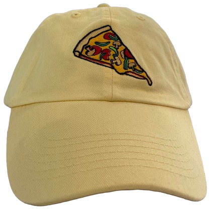 butter yellow dad cap with pizza embroidery