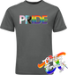 charcoal tee with progress pride flag DTG printed design