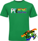 green tee with progress pride flag DTG printed design