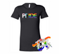 black womens tee with progress pride flag rainbow DTG printed design