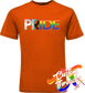 orange tee with progress pride flag DTG printed design