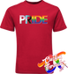 red tee with progress pride flag DTG printed design