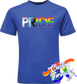 royal blue tee with progress pride flag DTG printed design