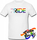 white tee with progress pride flag DTG printed design