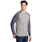 sport-tek long sleeve triblend wicking raglan tee true navy heather light grey heather