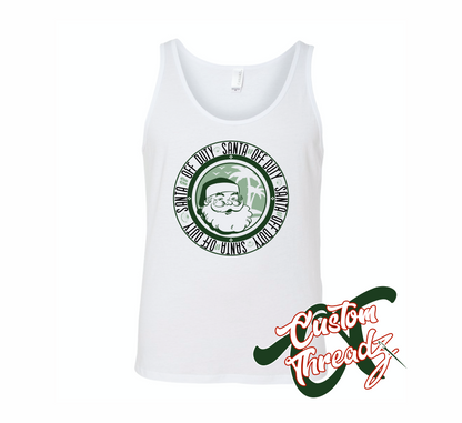 unisex white tank top with santa off duty DTG printed design