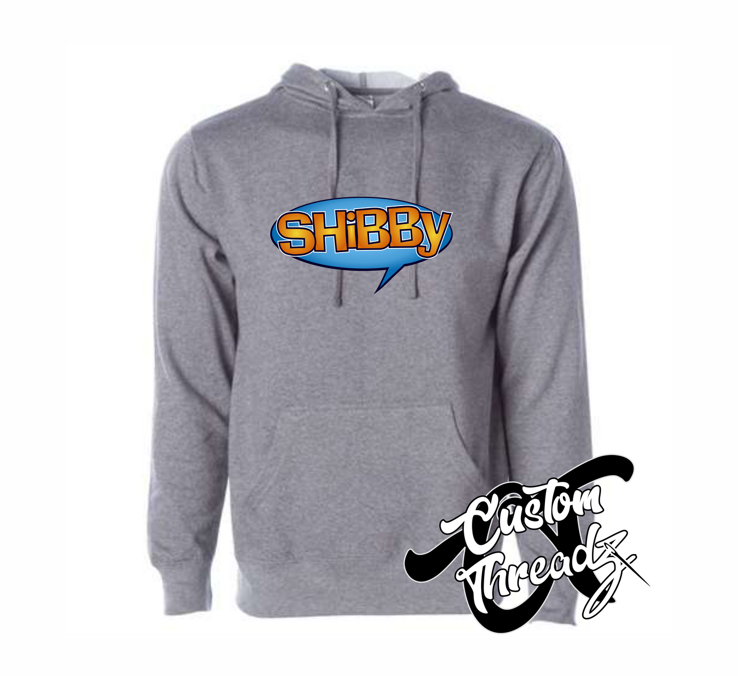 gunmetal grey hoodie with shibby dude wheres my car DTG printed design
