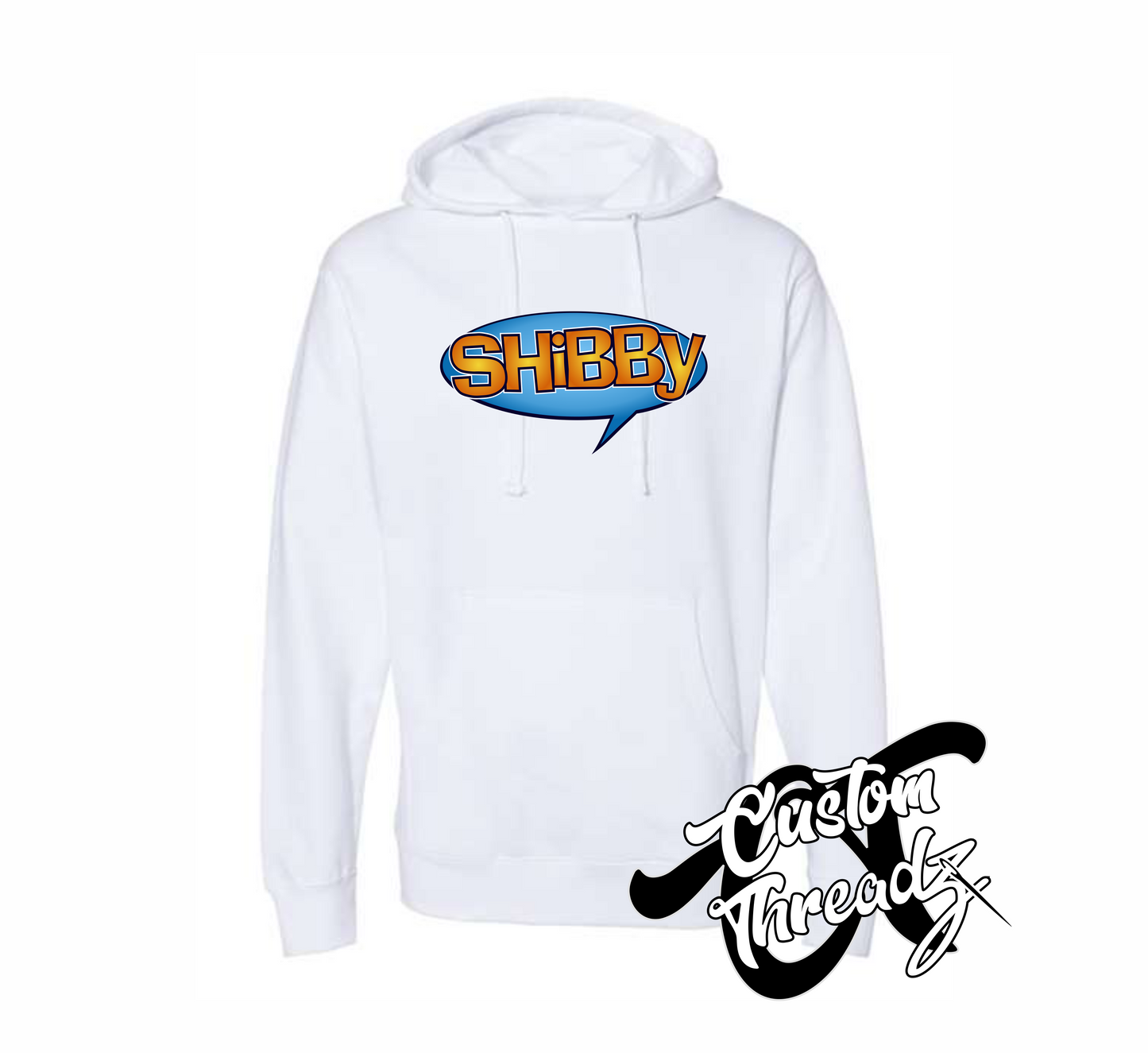 white hoodie with shibby dude wheres my car DTG printed design