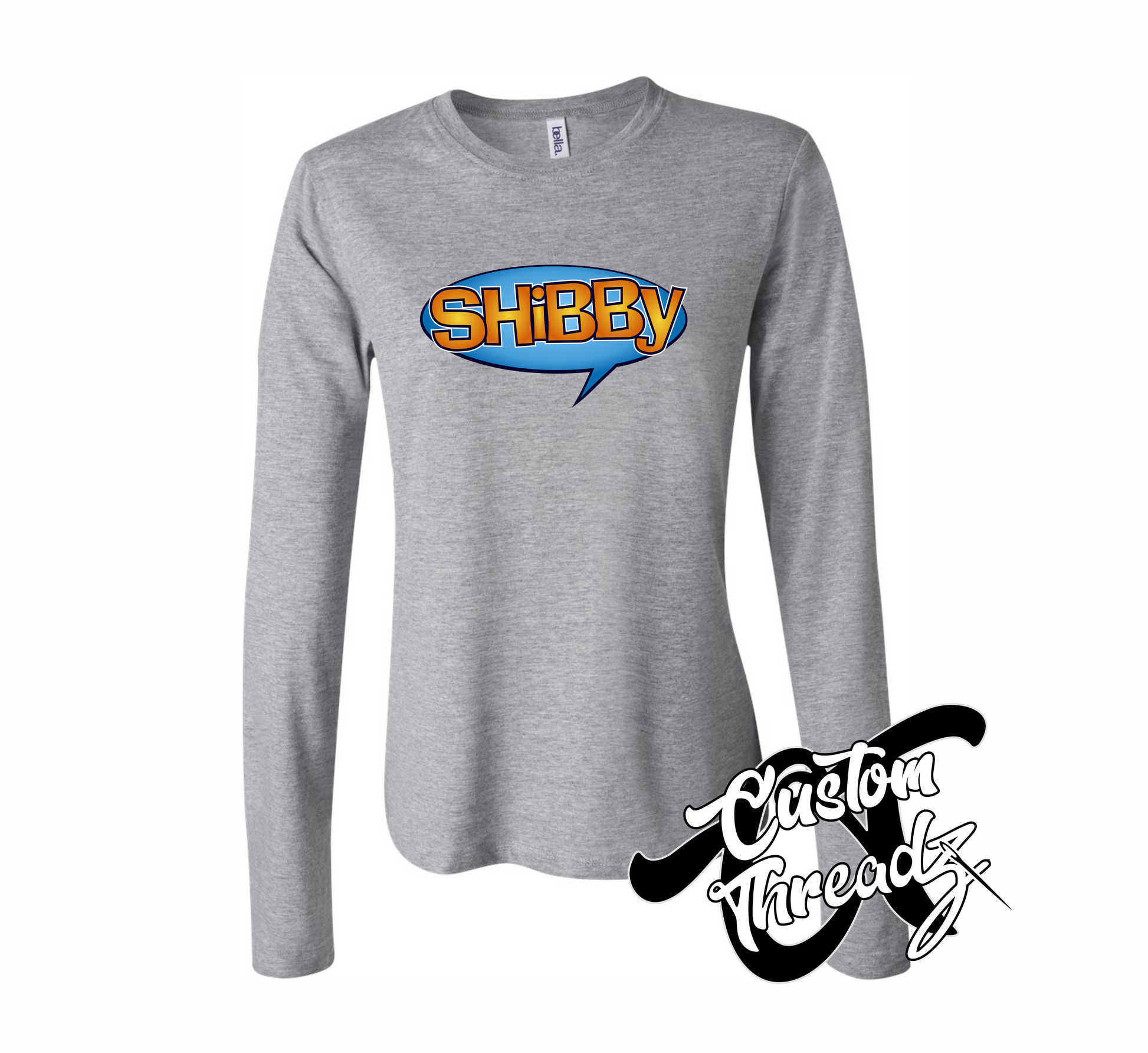 athletic heather grey womens long sleeve tee with shibby dude wheres my car DTG printed design