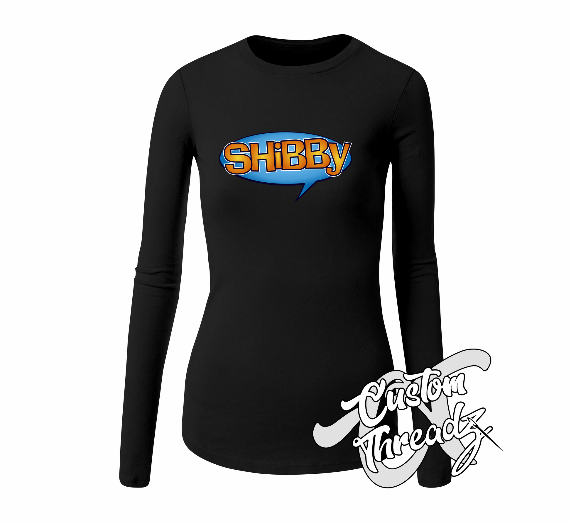 black long sleeve tee with shibby dude wheres my car DTG printed design