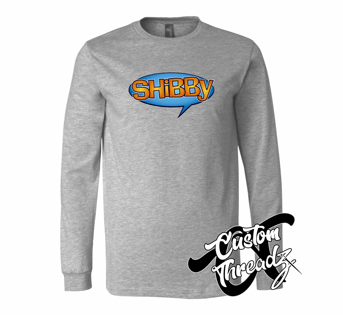 athletic heather grey long sleeve tee with shibby dude wheres my car DTG printed design