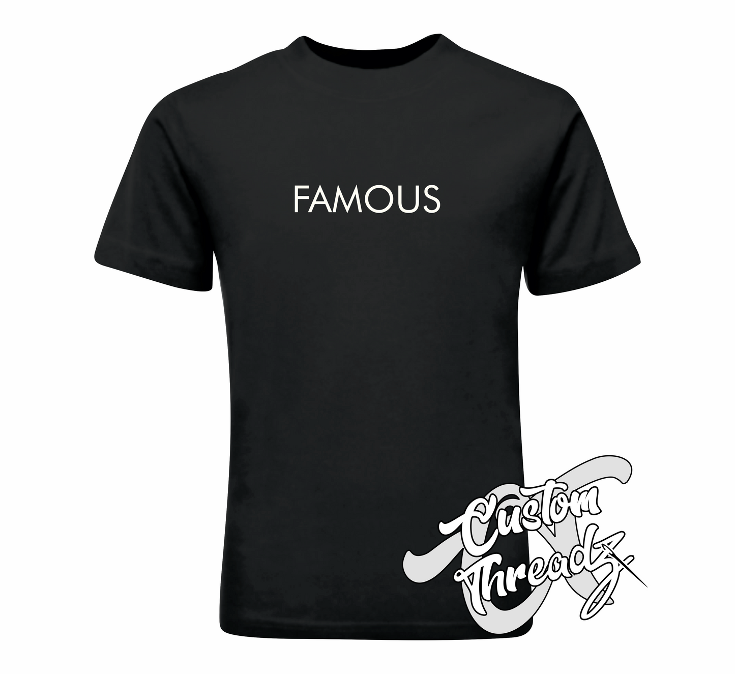 black tee with famous the infamous collection DTG printed design