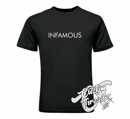 black tee with infamous the infamous collection DTG printed design