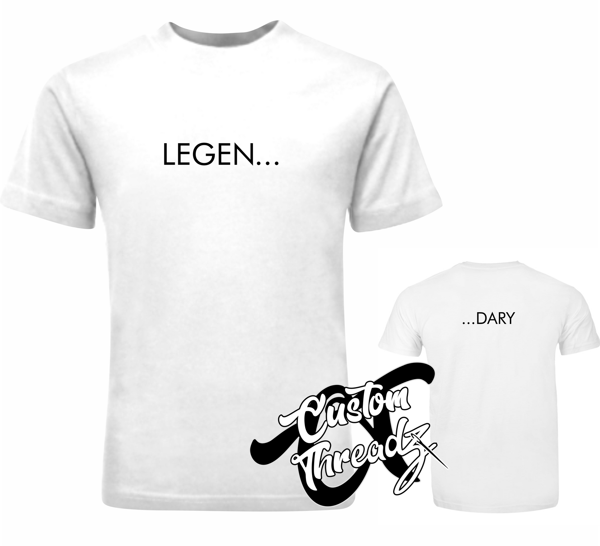 white tee with legen...dary legendary the infamous collection DTG printed design