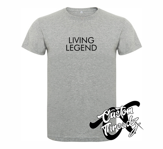 athletic heather grey tee with living legend the infamous collection DTG printed design