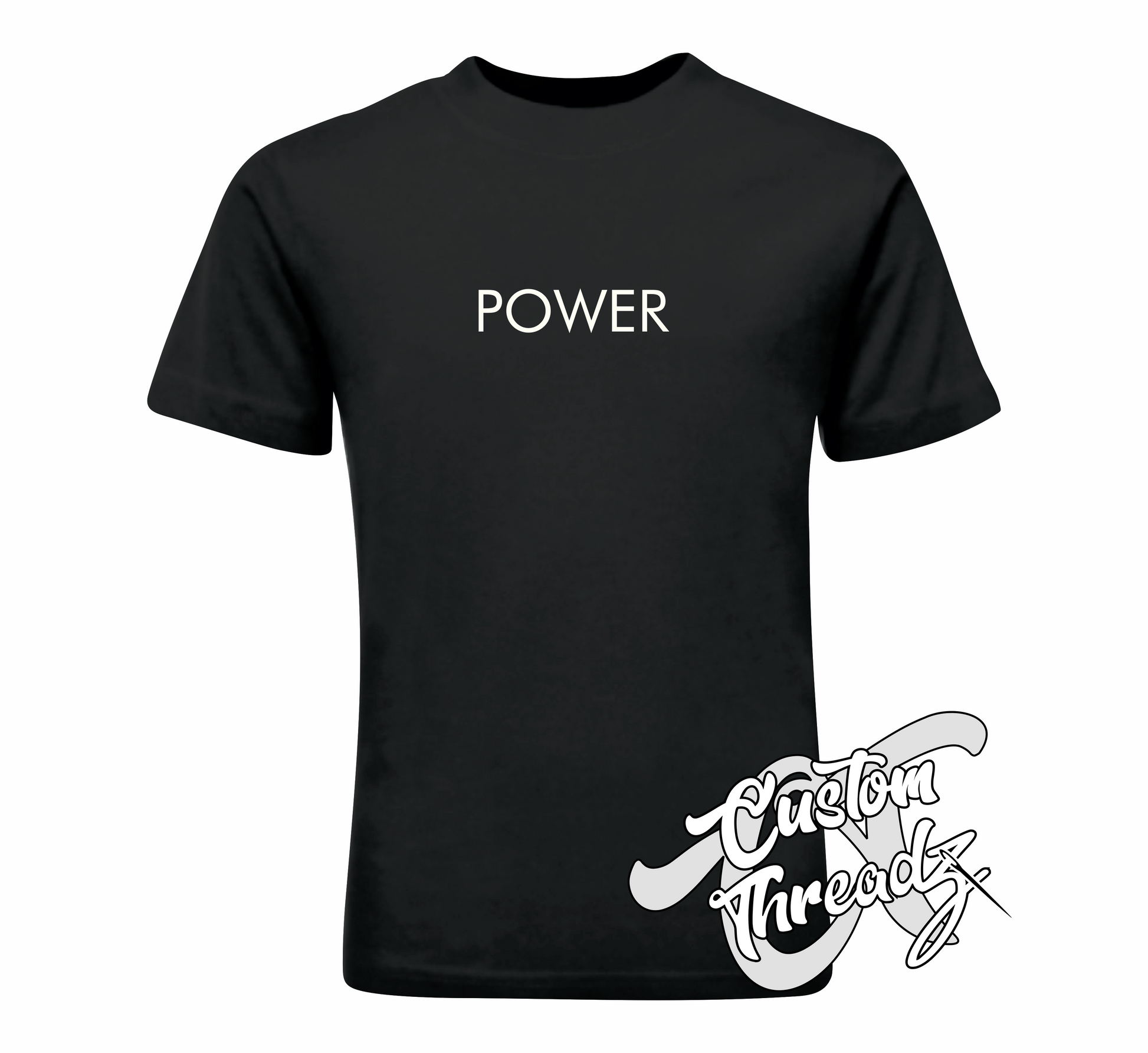 black tee with power the infamous collection DTG printed design