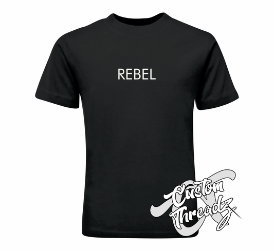 black tee with rebel the infamous collection DTG printed design