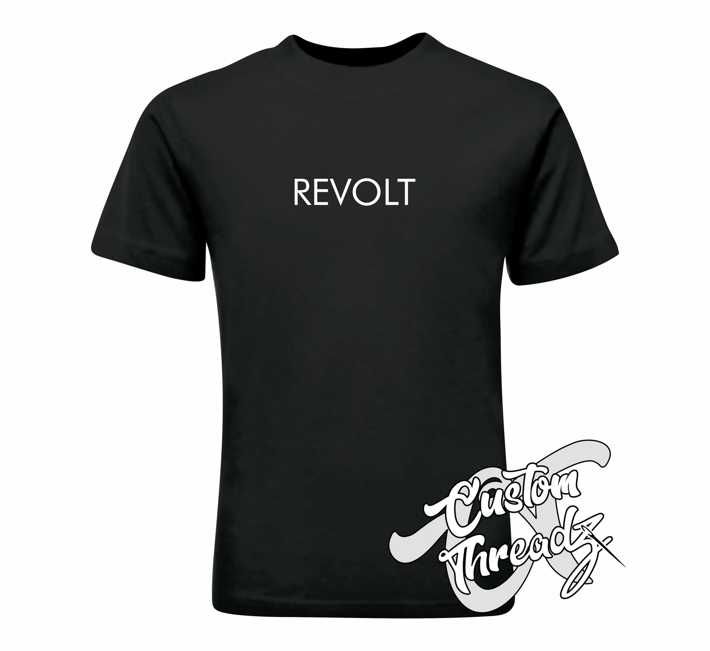 black tee with revolt the infamous collection DTG printed design
