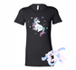 black womens tee with unicorn rainbow DTG printed design