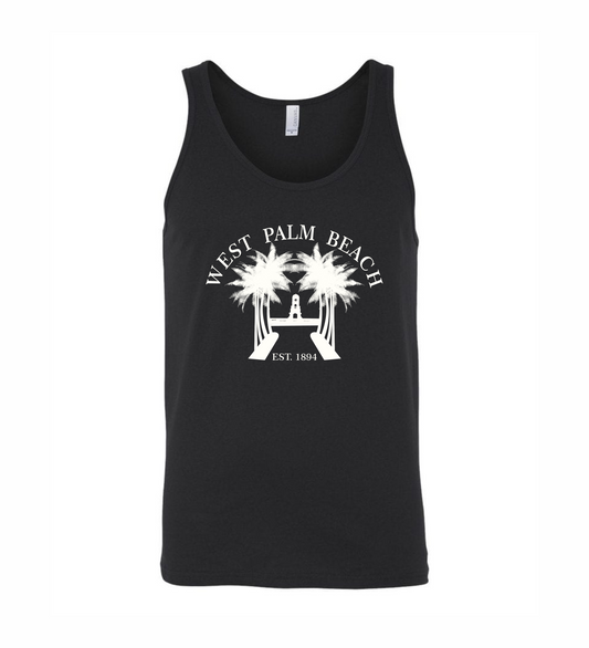 black tank top with west palm beach DTG printed design