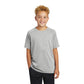 model wearing sport-tek youth tri-blend wicking raglan tee in light grey heather