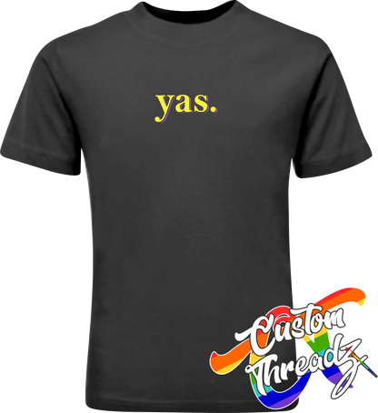 black tee with yas DTG printed design