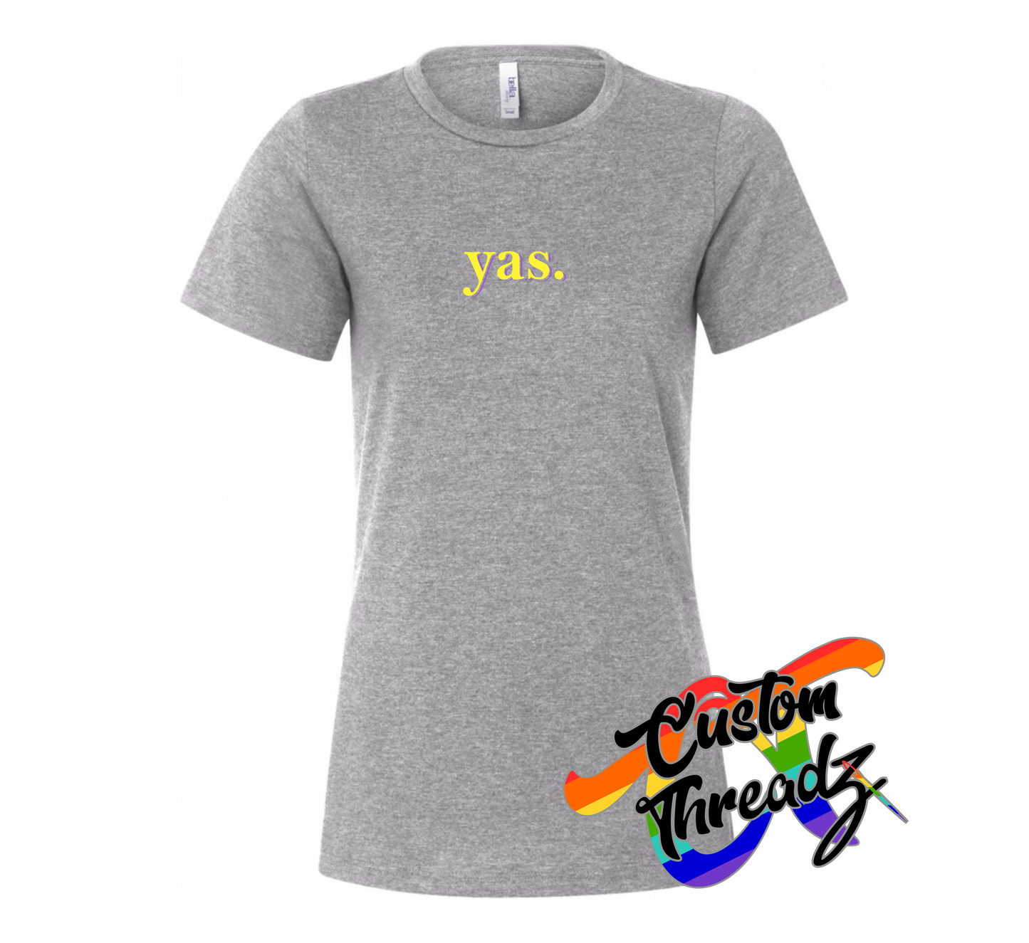 athletic heather grey womens tee with yas DTG printed design