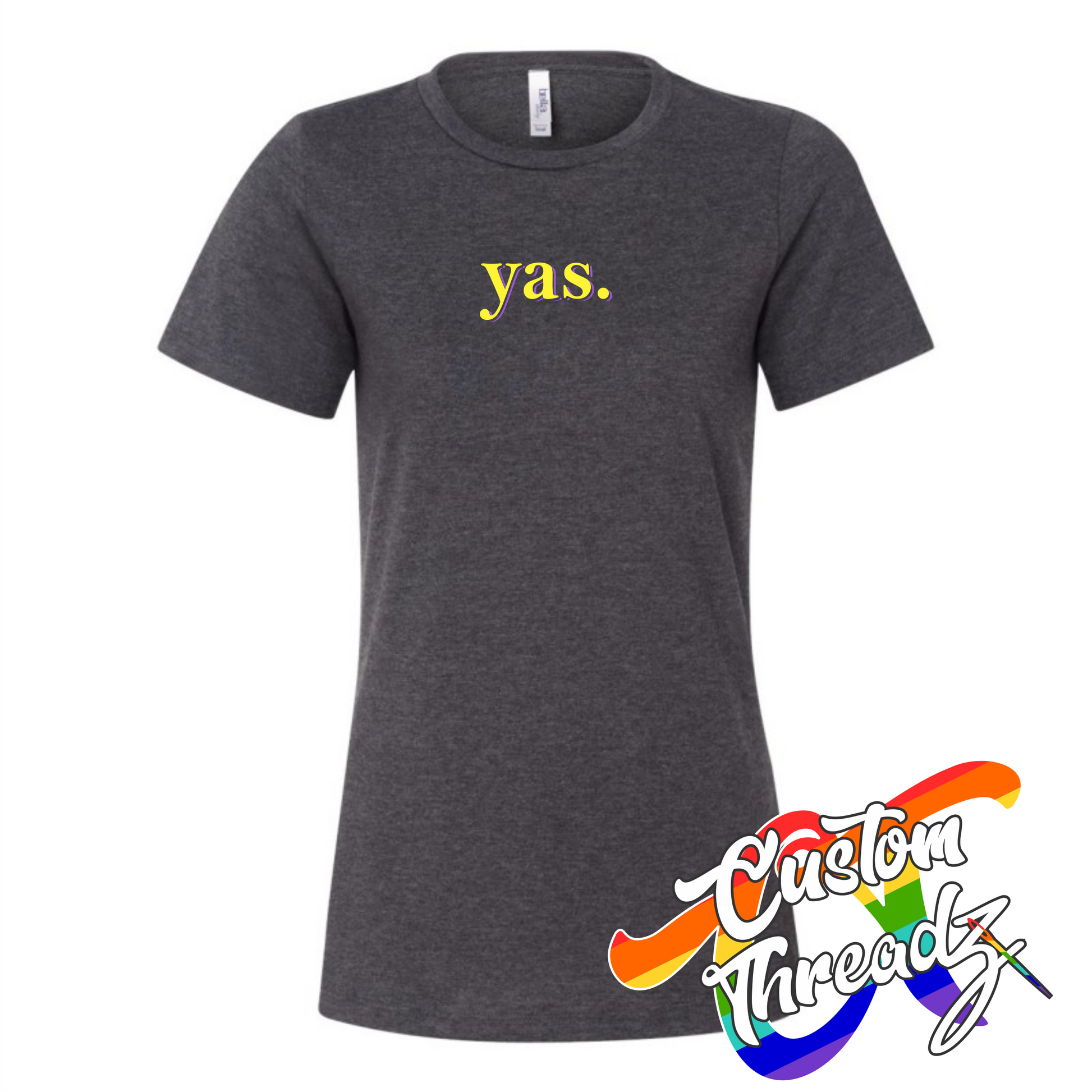 charcoal grey womens tee with yas DTG printed design