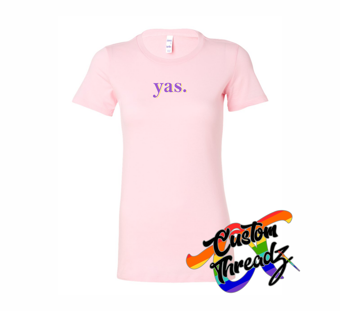 pink womens tee with yas DTG printed design