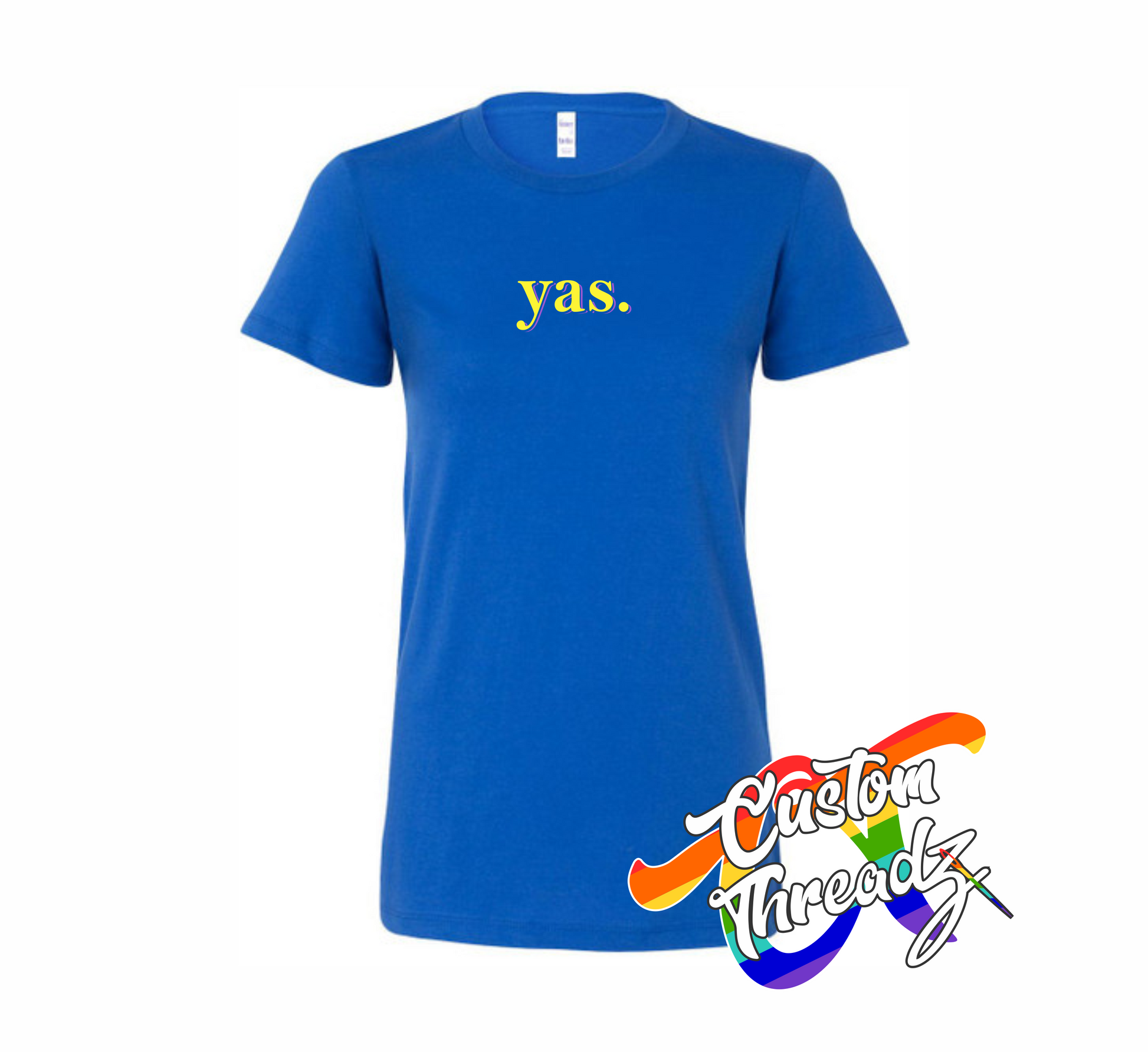 royal blue womens tee with yas DTG printed design
