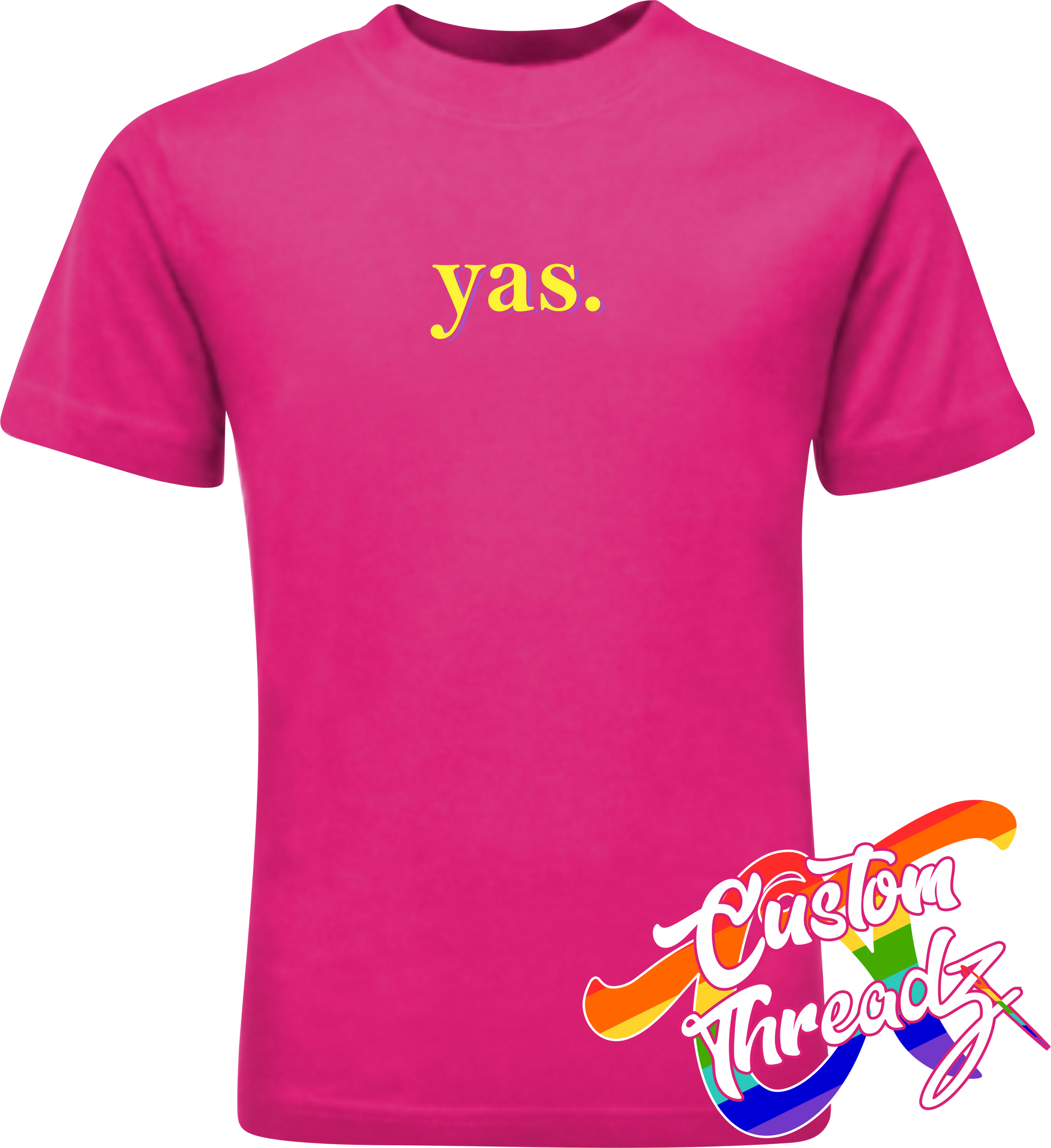 pink tee with yas DTG printed design
