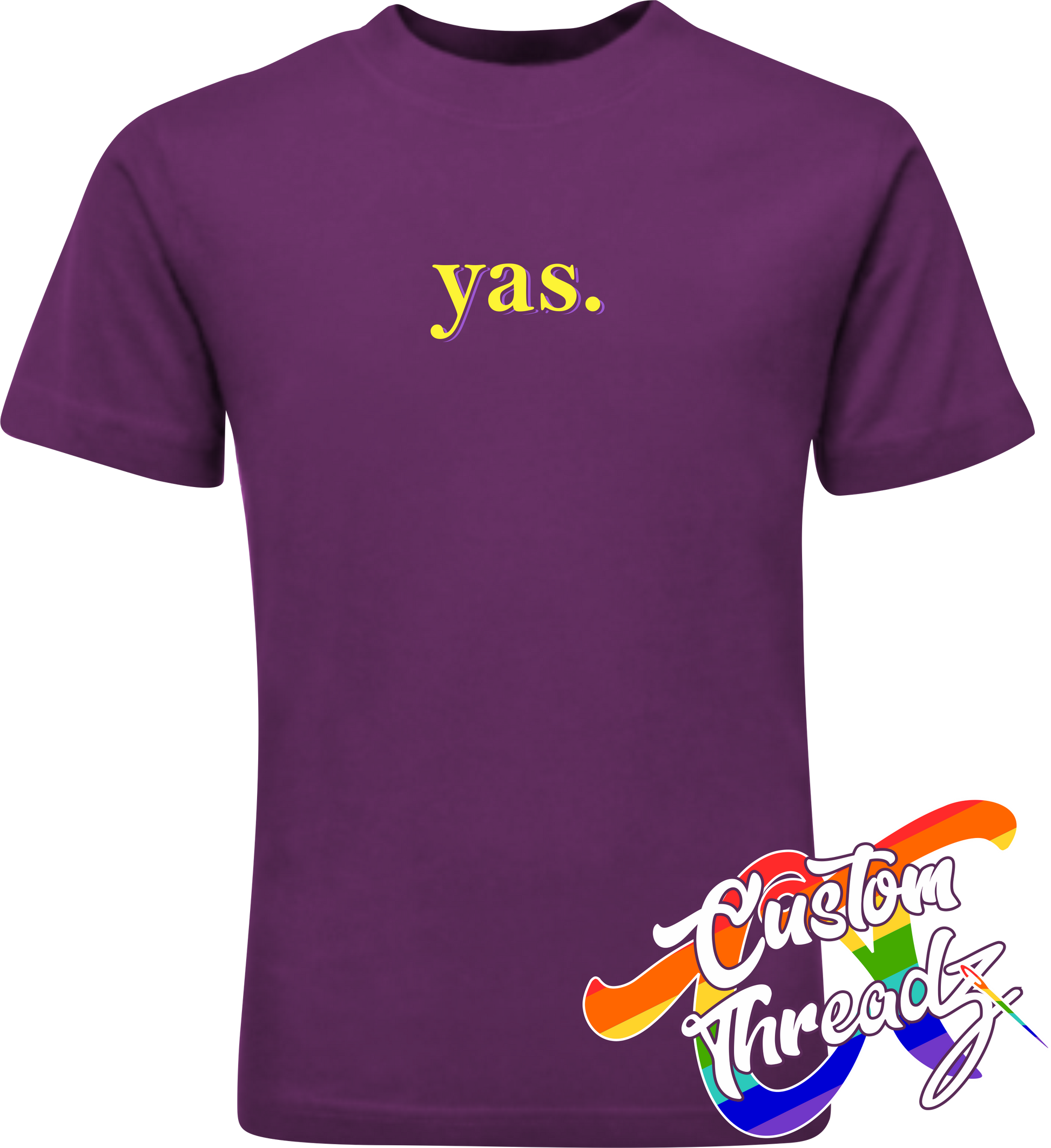 purple tee with yas DTG printed design