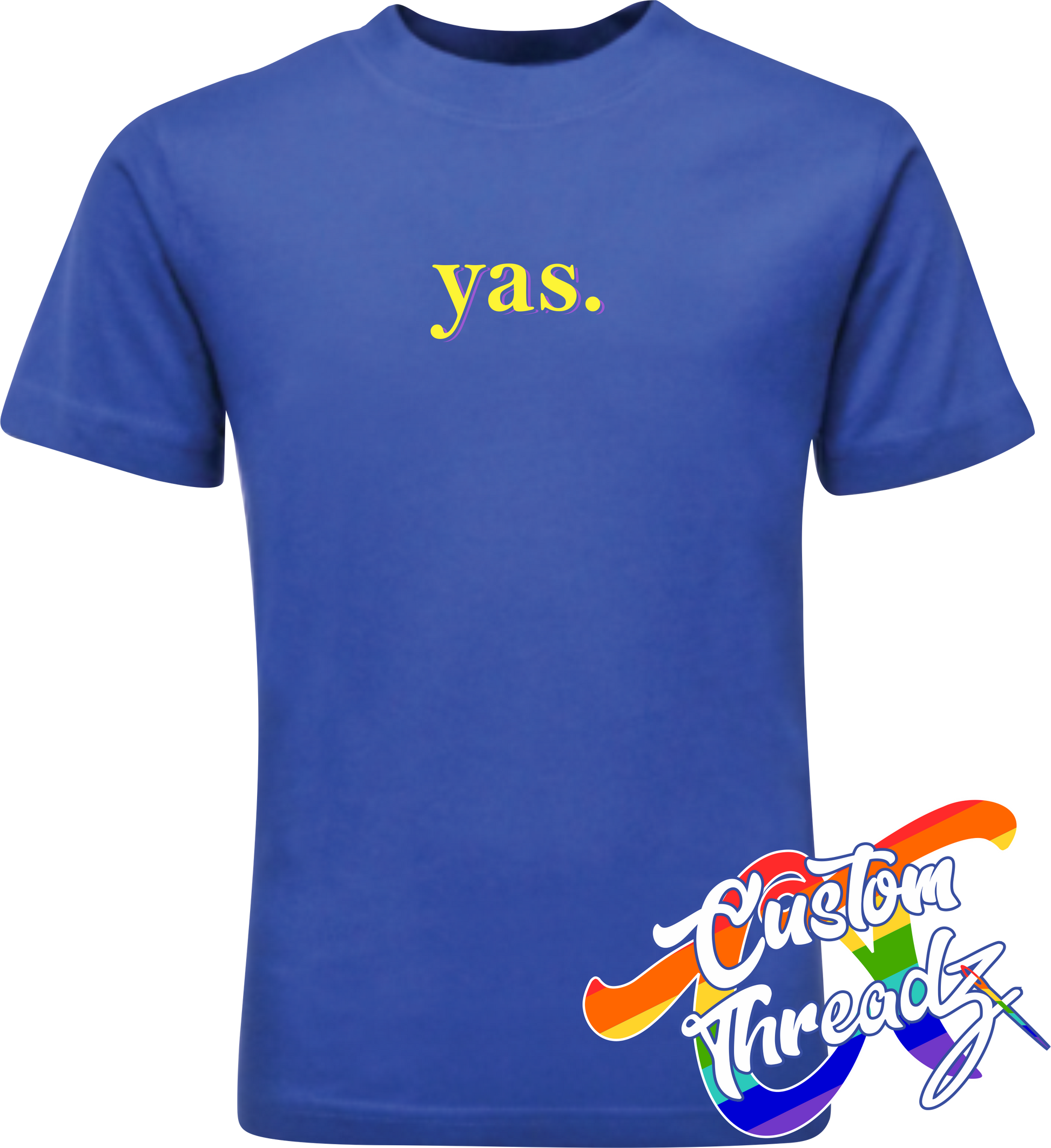 royal blue tee with yas DTG printed design