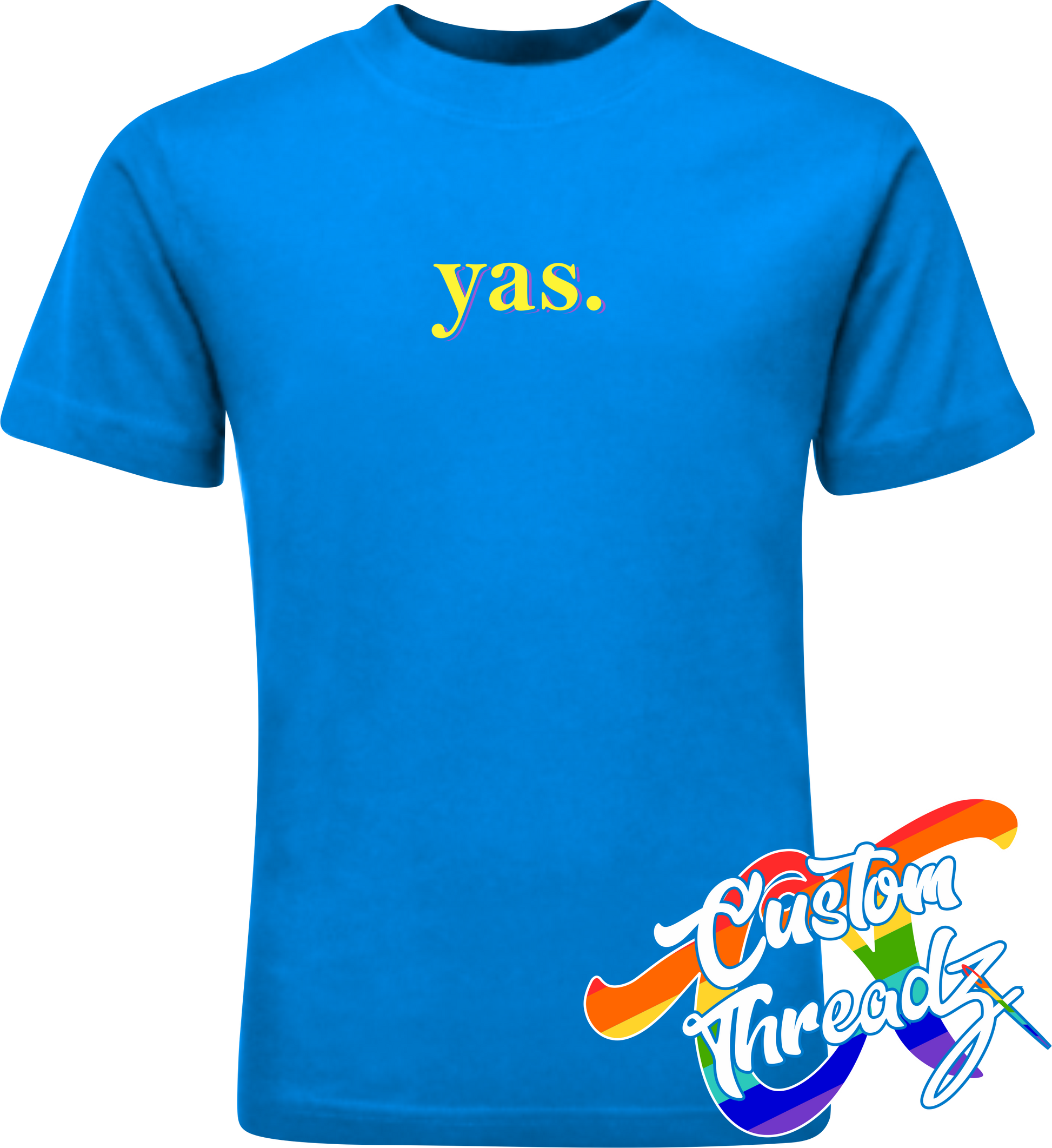sapphire tee with yas DTG printed design