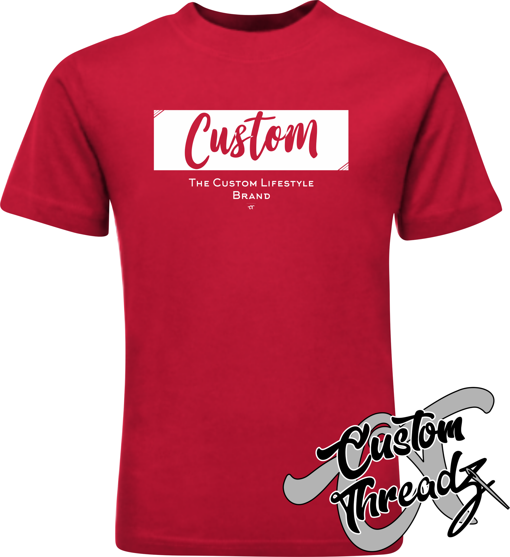 red tee with custom the custom lifestyle brand supreme style DTG printed design