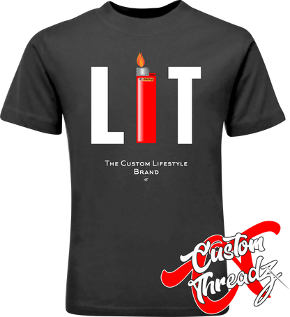 black tee with lit red lighter DTG printed design