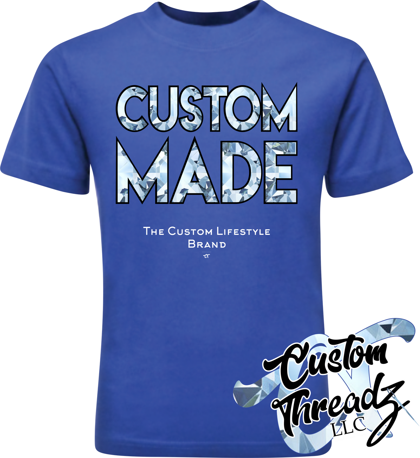royal blue youth tee with custom made diamond DTG printed design