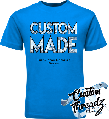 sapphire youth tee with custom made diamond DTG printed design