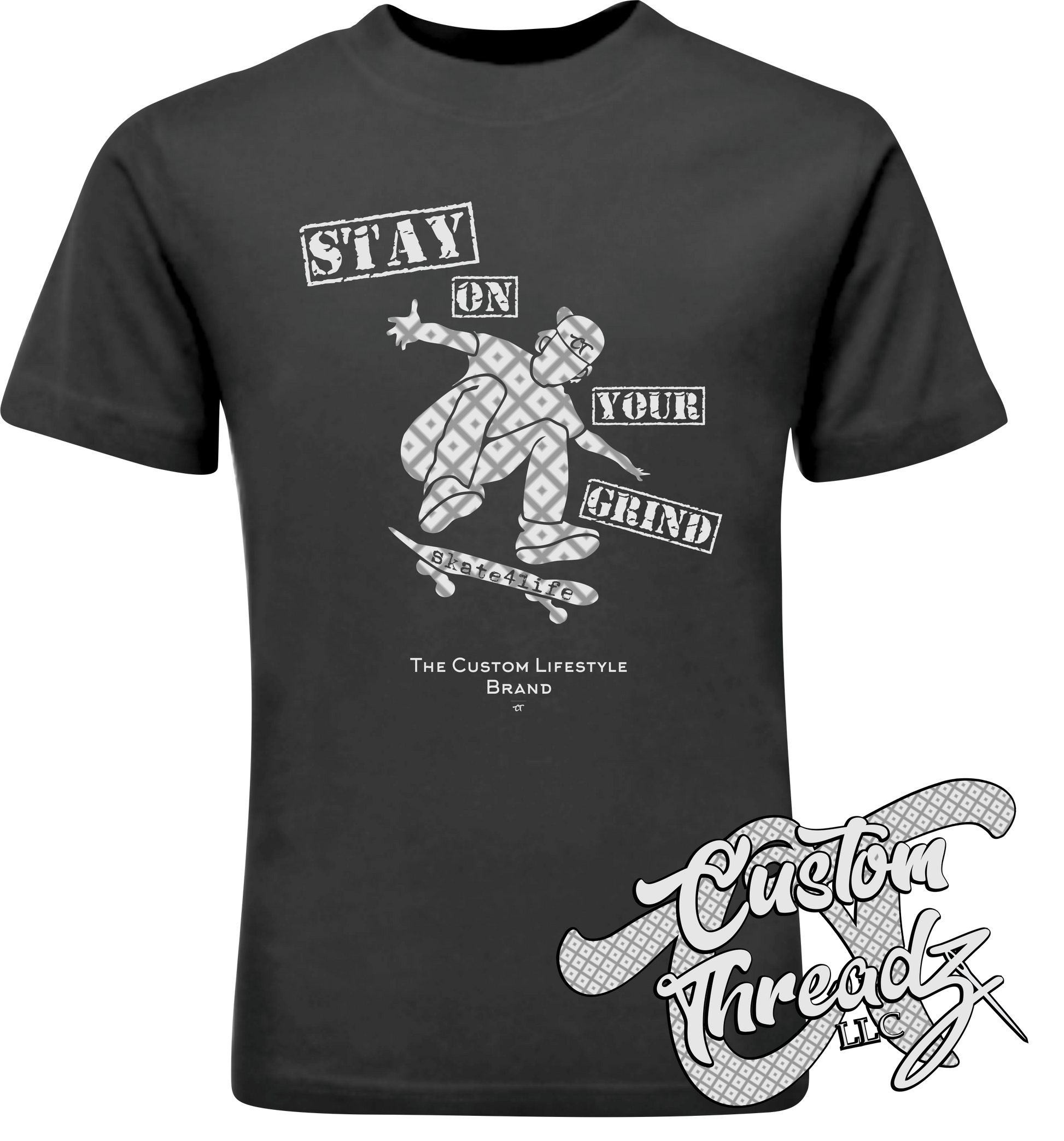 black cotton t-shirt stay on your grind skate