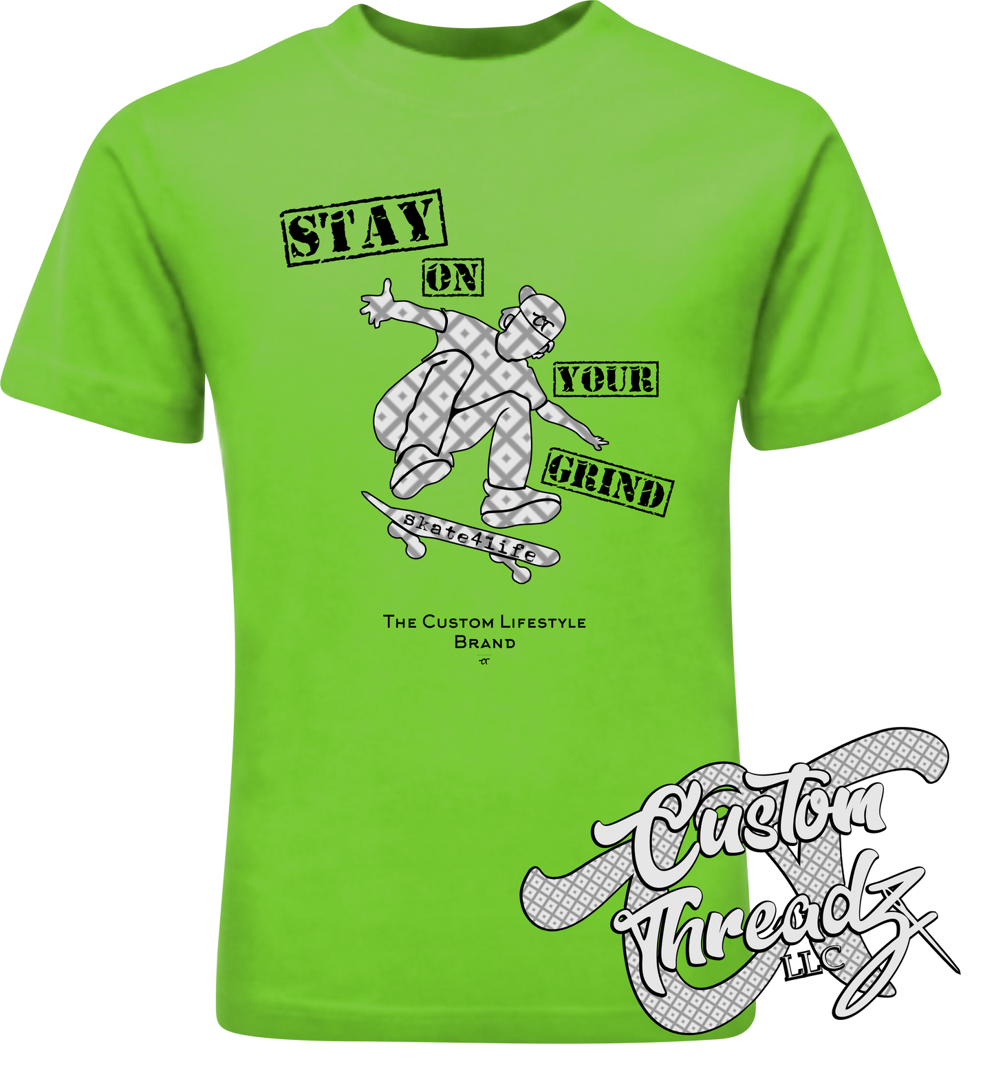 green cotton t-shirt stay on your grind skate