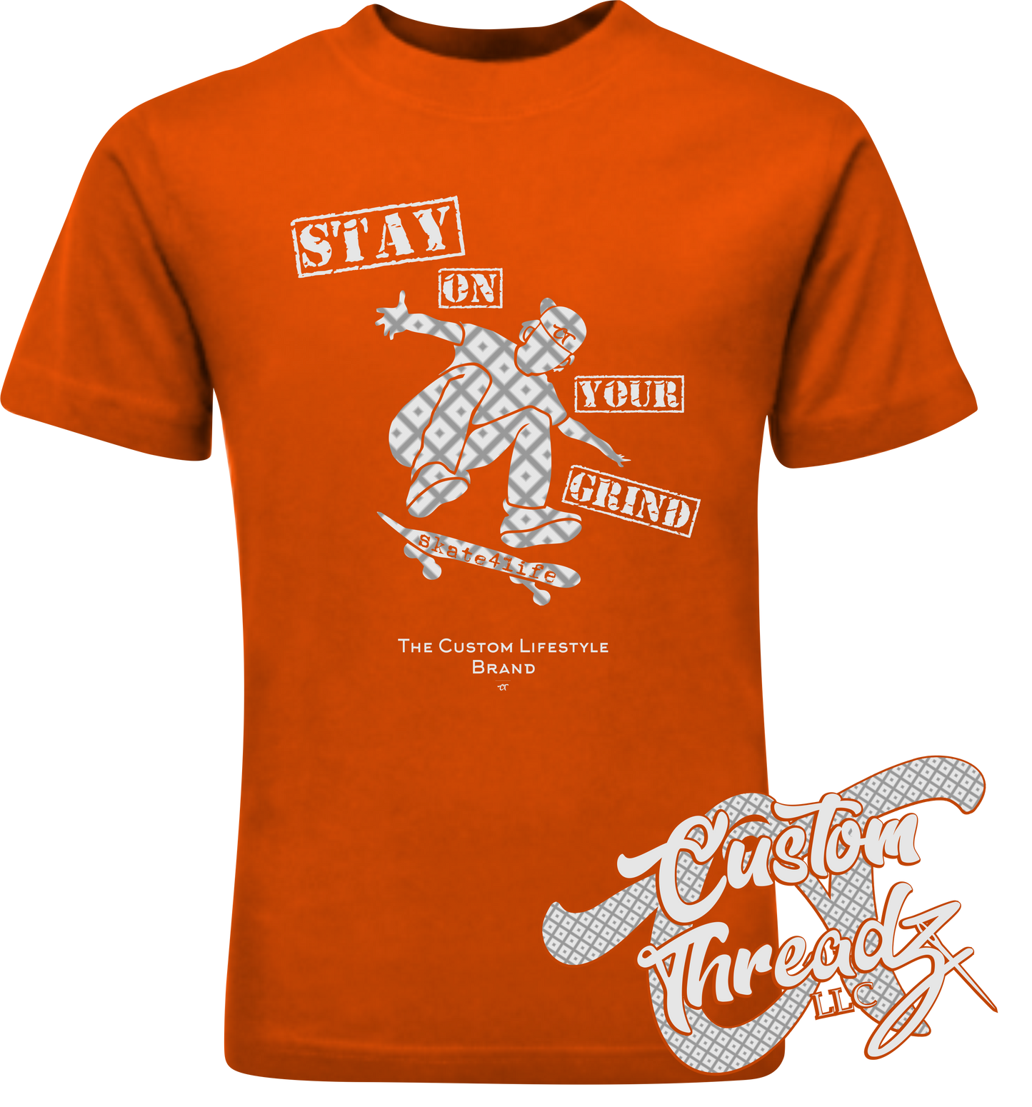 orange cotton t-shirt stay on your grind skate