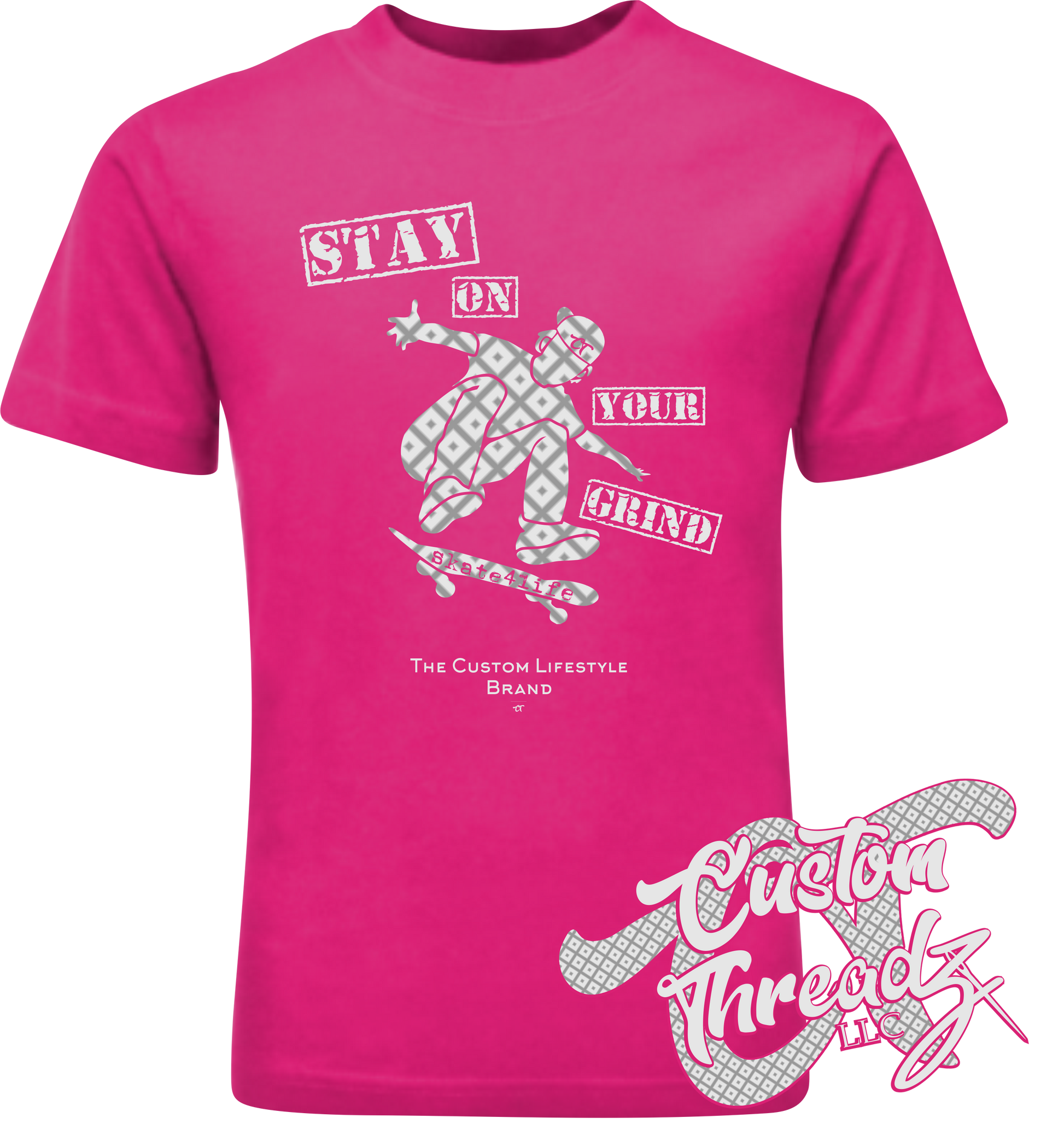 pink cotton t-shirt stay on your grind skate