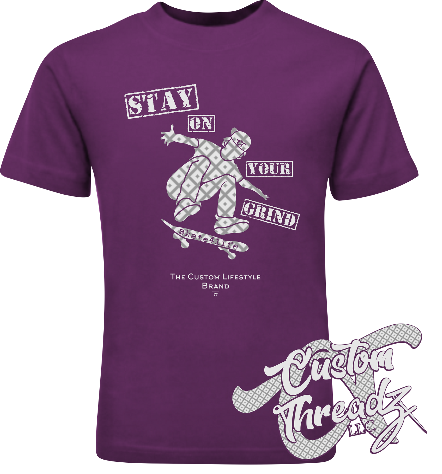 purple cotton t-shirt stay on your grind skate
