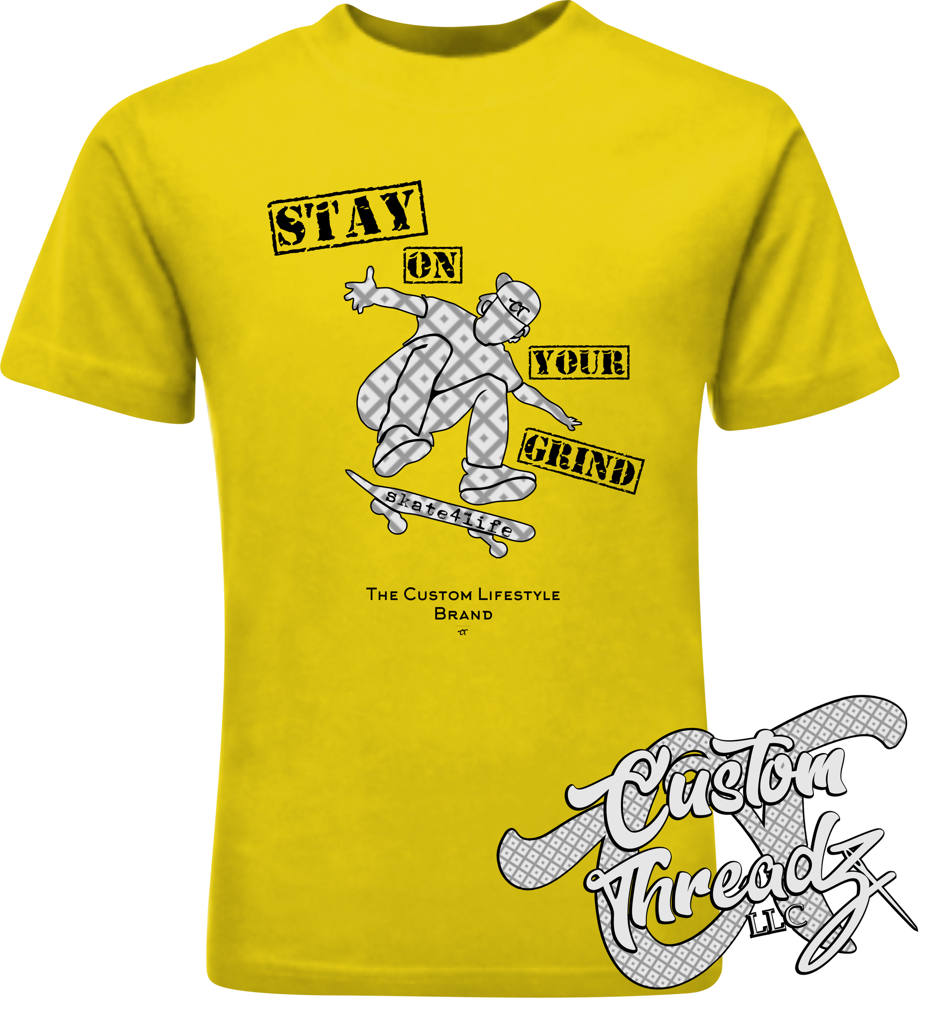 yellow cotton t-shirt stay on your grind skate