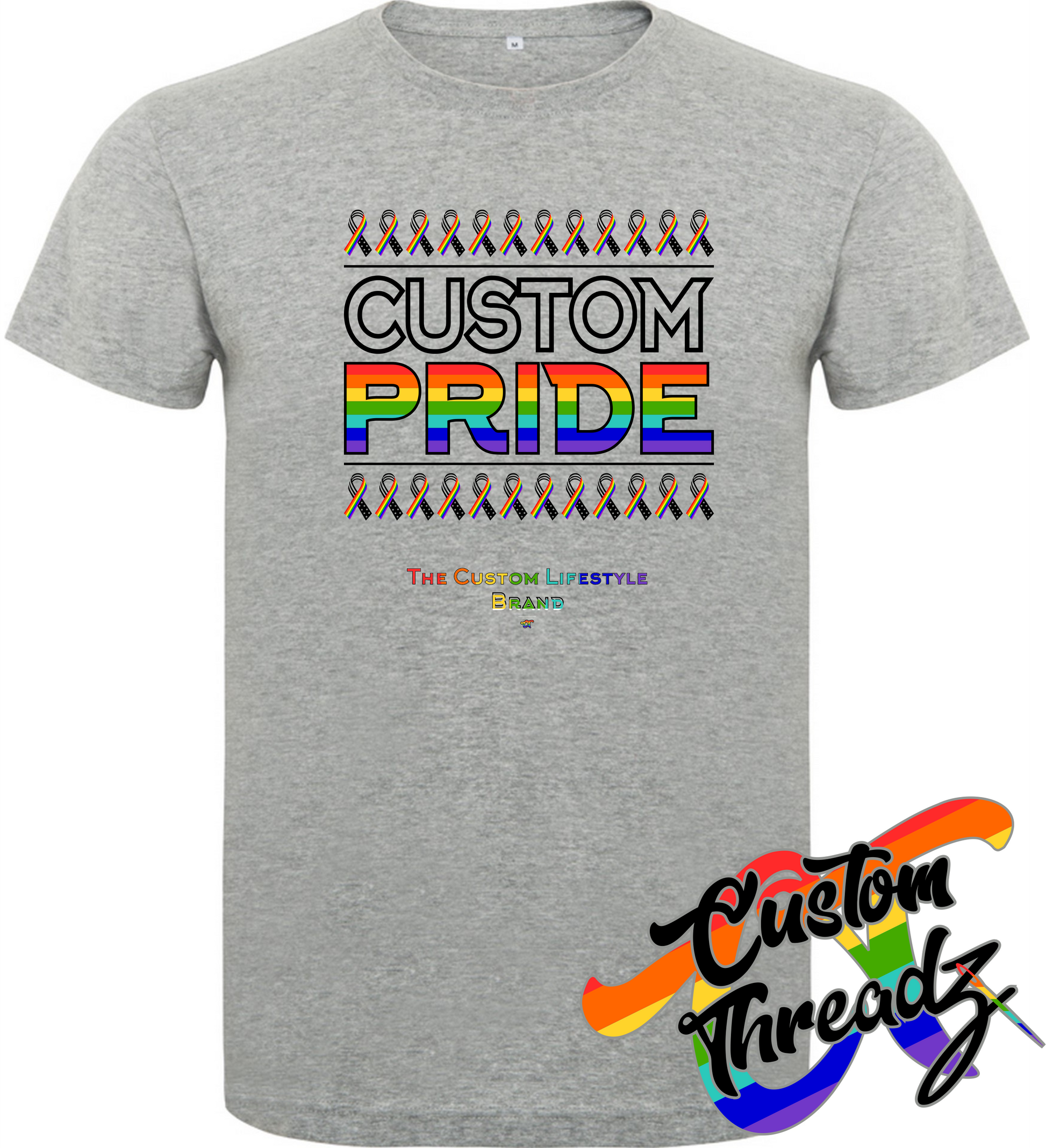 athletic heather tee with custom pride rainbow pride flag DTG printed design
