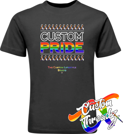 black tee with custom pride rainbow pride flag DTG printed design