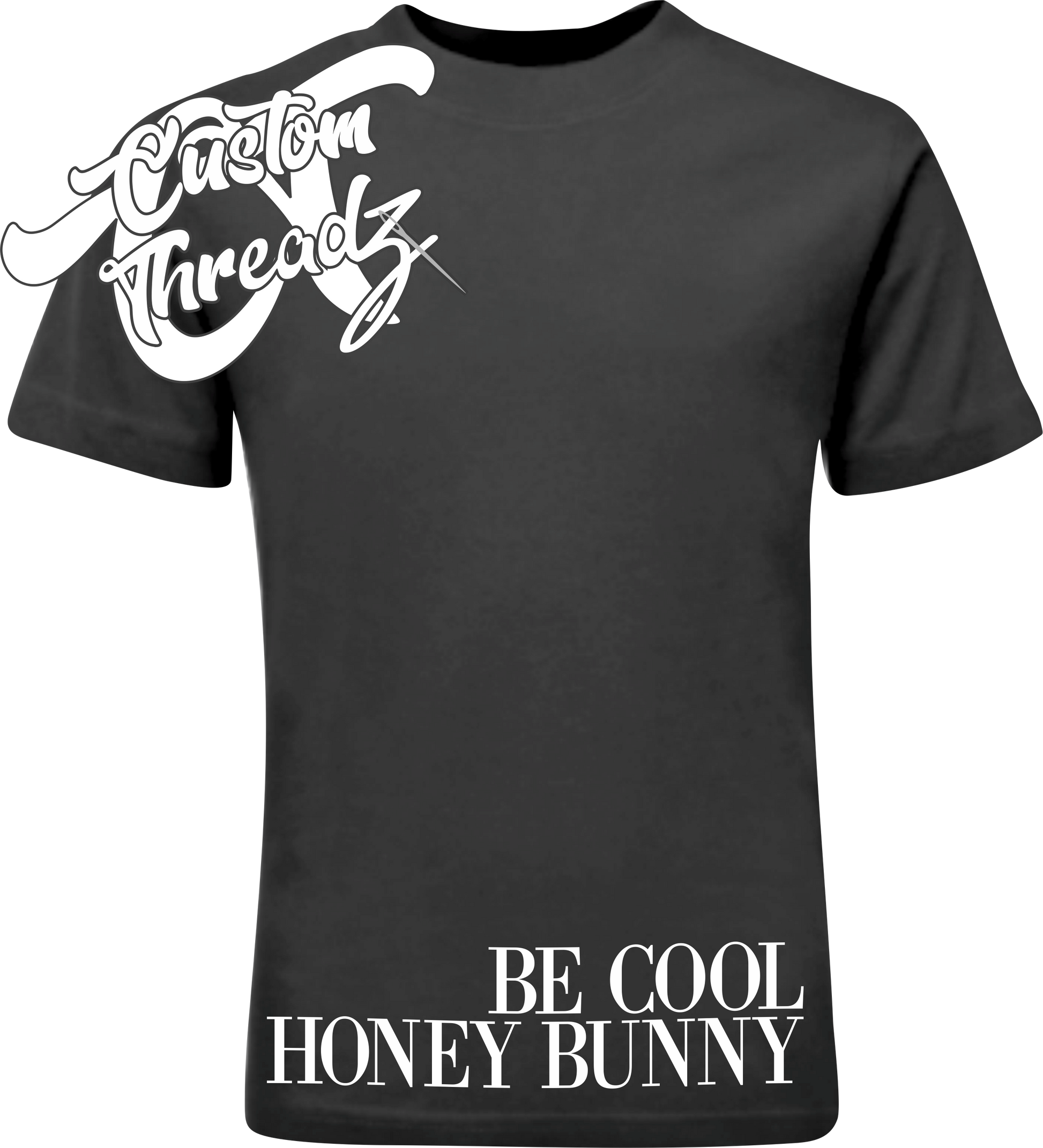 black tee with be cool honey bun pulp fiction DTG printed design
