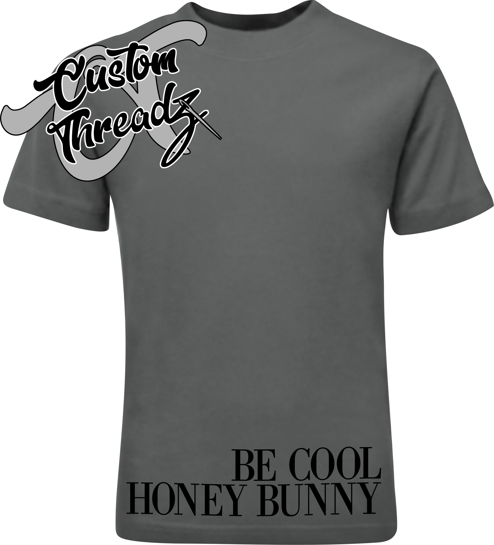 charcoal tee with be cool honey bun pulp fiction DTG printed design