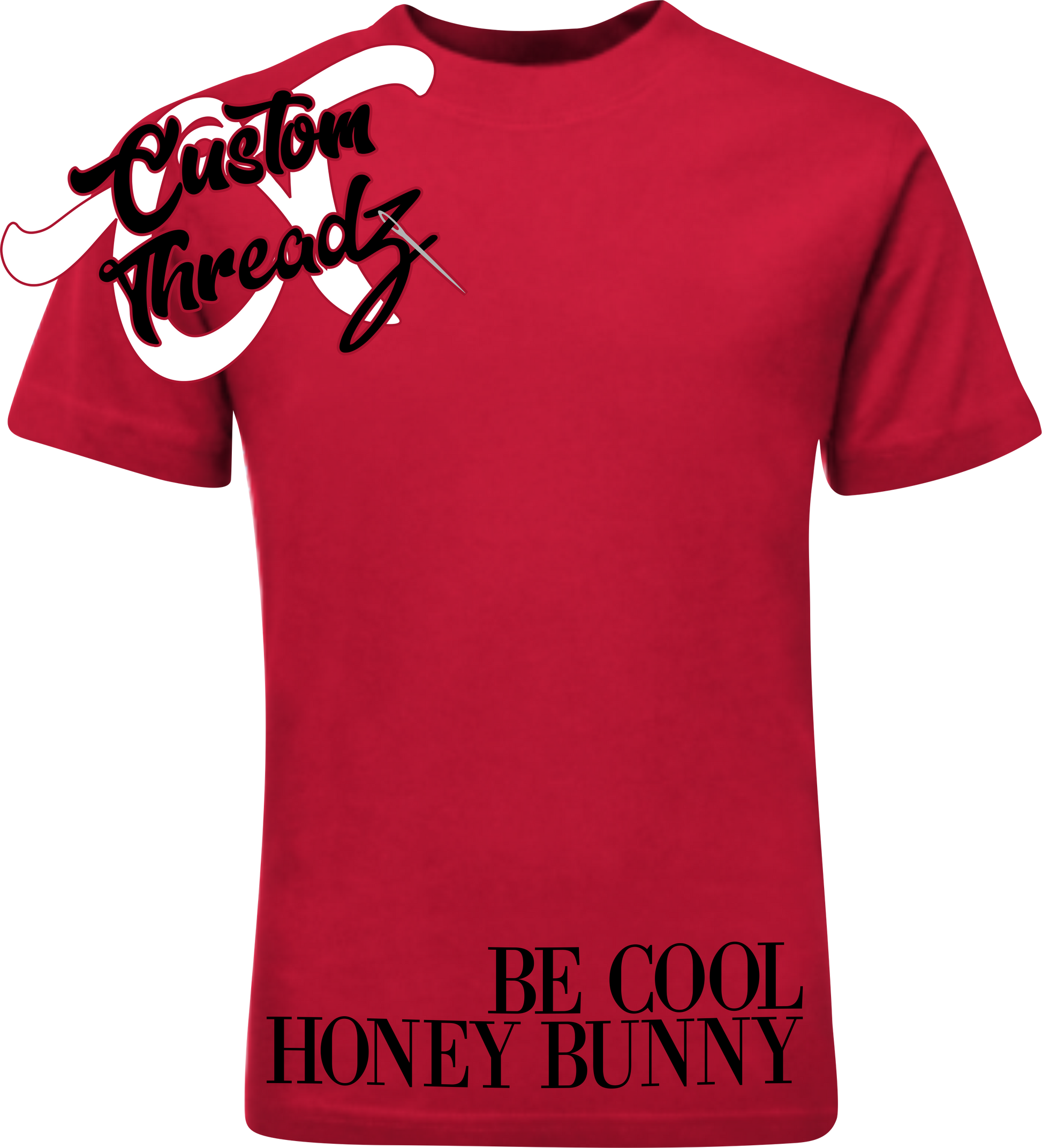 red tee with be cool honey bun pulp fiction DTG printed design