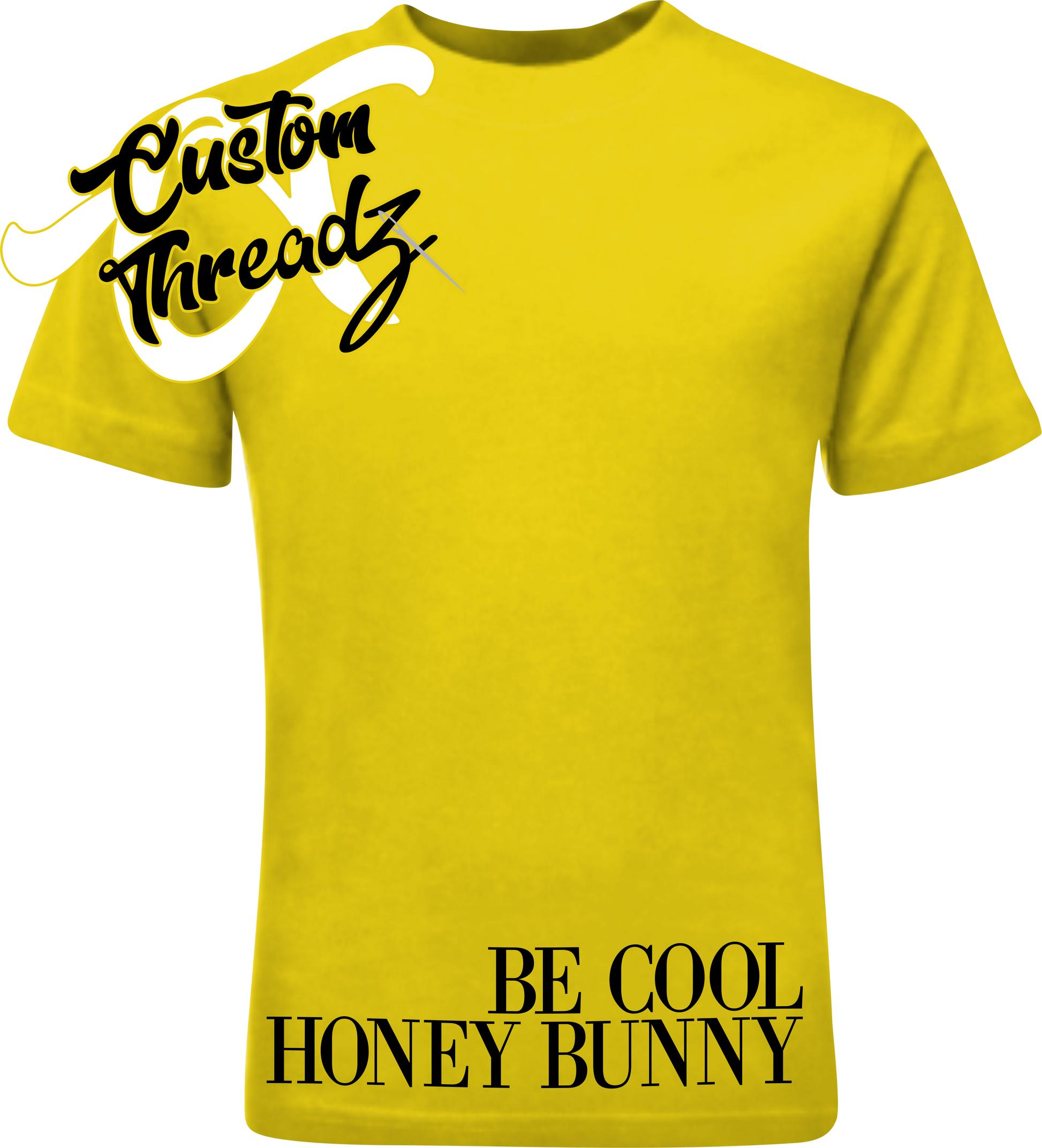 yellow tee with be cool honey bun pulp fiction DTG printed design